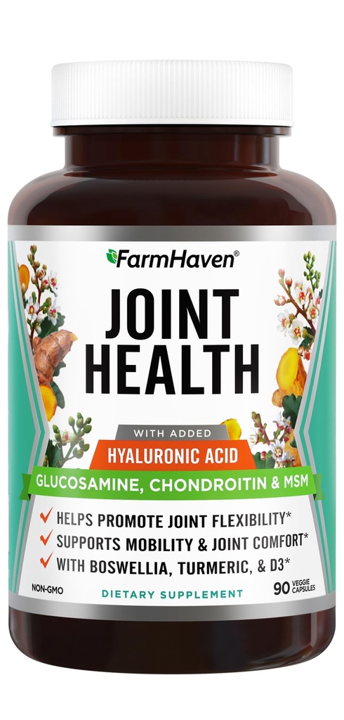 FarmHaven Glucosamin Chondroitin MSM mit Boswellia, Turmeric| Hinzugefügt Hyaluronsäure & Vitamin D3 | Fördert Joint & Muskel Gesundheit & Entzündung Antwort | Non-GMO & Gluten Free | 90 Kapseln