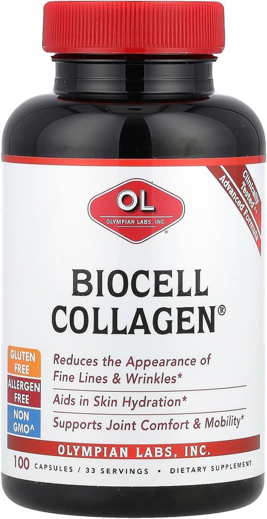 Olympian Labs Biocell Collagen II 1500mg Supplement Capsules Non-GMO, Gluten-Free, Allergan-Free - Unterstützt Haut und Gelenke Gesundheit und Knorpel produzierende Zellen - 100 Kapseln (33 Tage Versorgung)
