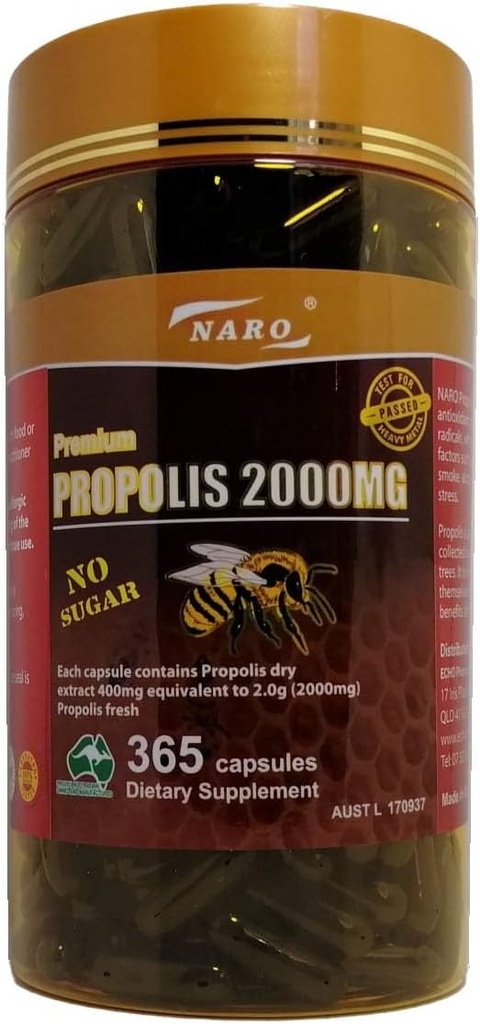 Naro Bee Propolis kivonat 2000mg Premium Eucalyptus Dark 365 kapszula Australian Made