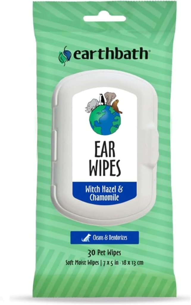 Erdbad Hund Ohr Wipes - Sanfte Hund Ohr Reiniger, beste Tier Wipes für Hunde & Katzen, Made in USA, Cruelty-Free Dog Wipes, Halten Sie Ihre Tier Ohren Natürlich klar & Infektion kostenlos - 30 Count (1 Pack)