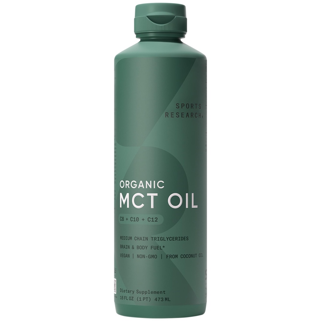 Sportforschung Organic MCT Öl - Keto & Vegan MCTs C8, C10, C12 aus Kokosnüssen - Fettsäure Gehirn & Körper Brennstoff, Flavorless, Non-GMO & Glutenfrei - Perfekt in Kaffee, Tee & Protein Shakes - 16 Unze