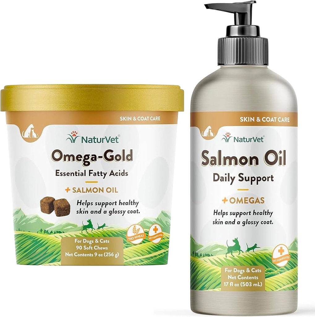 NaturVet – Lachsöl Skin & Coat Plus Omegas - 17 Oz Öl - NaturVet – Omega-Gold Plus Lachsöl - 90 Weichkäse