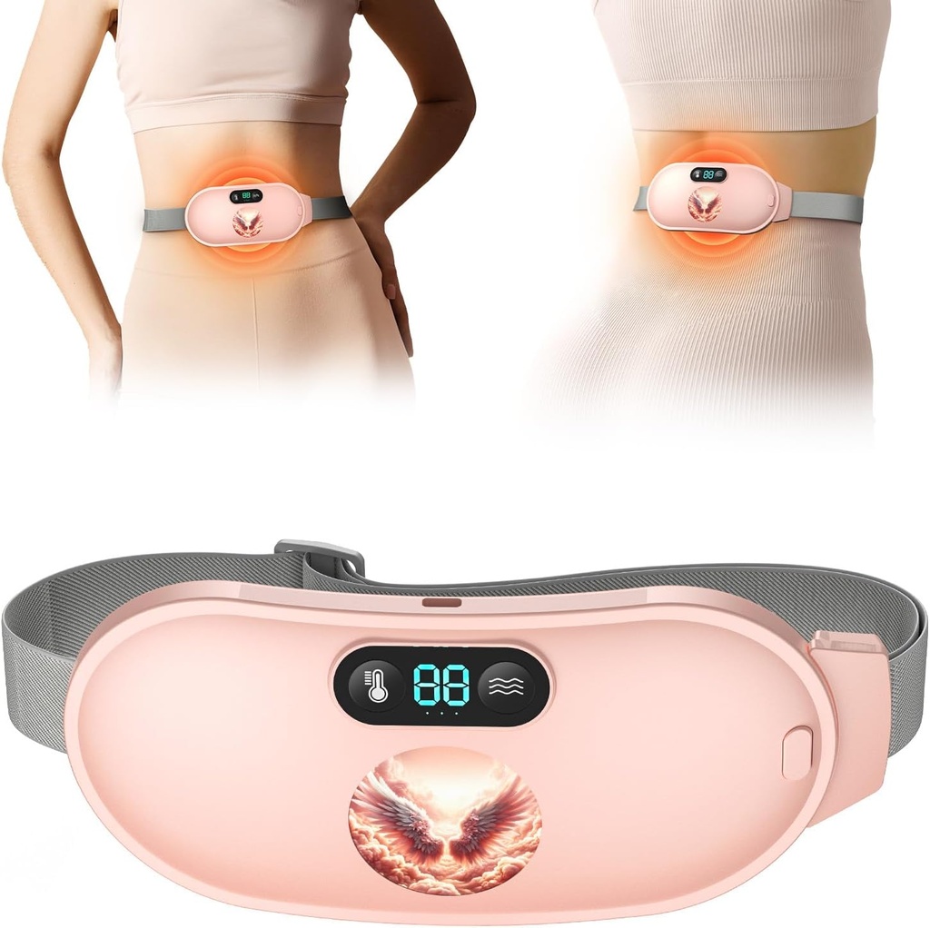 Heating Pad for Period Cramps, Fast Heating with 6 Heat Levels and 6 Massage Modes, Portable Menstrual Heating Pad, Belly Period Massager for Women and Girls, Pink