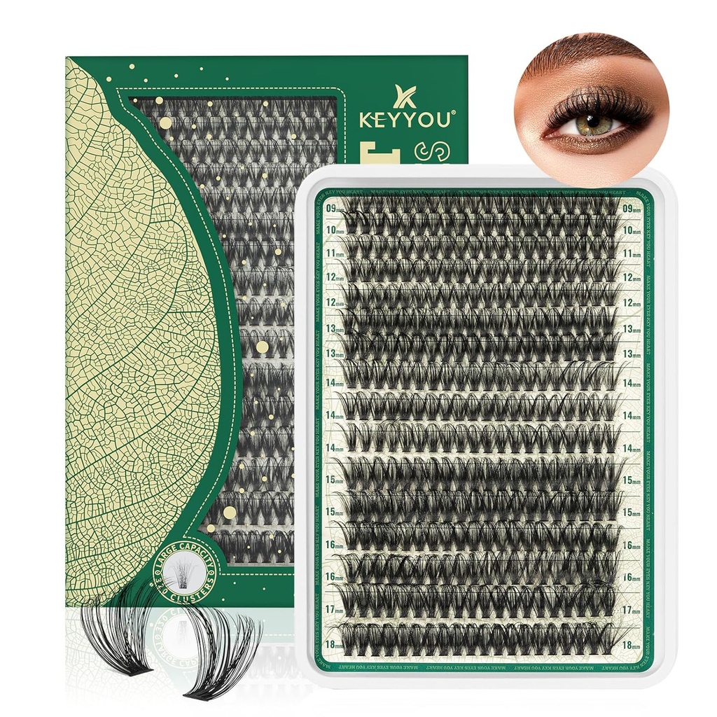 Lash Clusters 280Pcs Eyelash Clusters KEYYOU 60D D Curl 9- 18MIX Clusters Lashes Thick Super Soft Wispy DIY Eyelash Extension at Home (60D, 9- 18MIX)