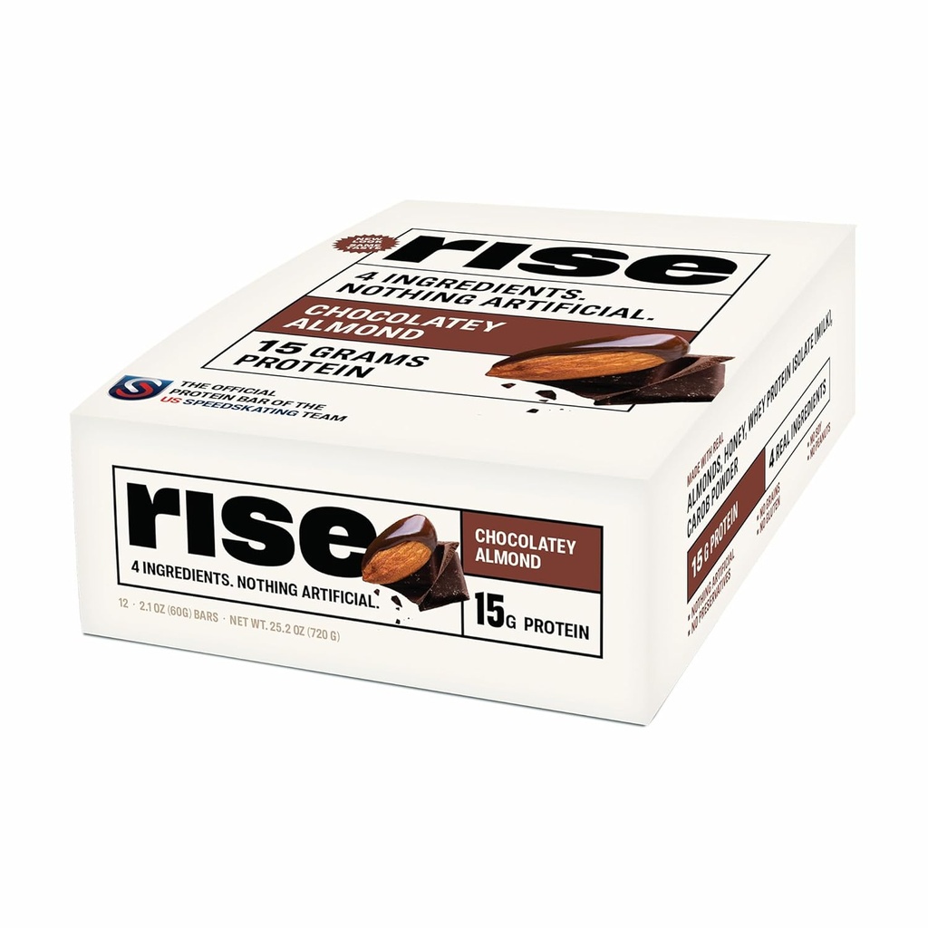 Rise Whey Protein Bars - Csokoládé Almond - 124; Breakfast Bar & Protein Snack 15g Protein 5g Fiber Just 4 Whole Food Ingredients Gluten- Free Soy Free