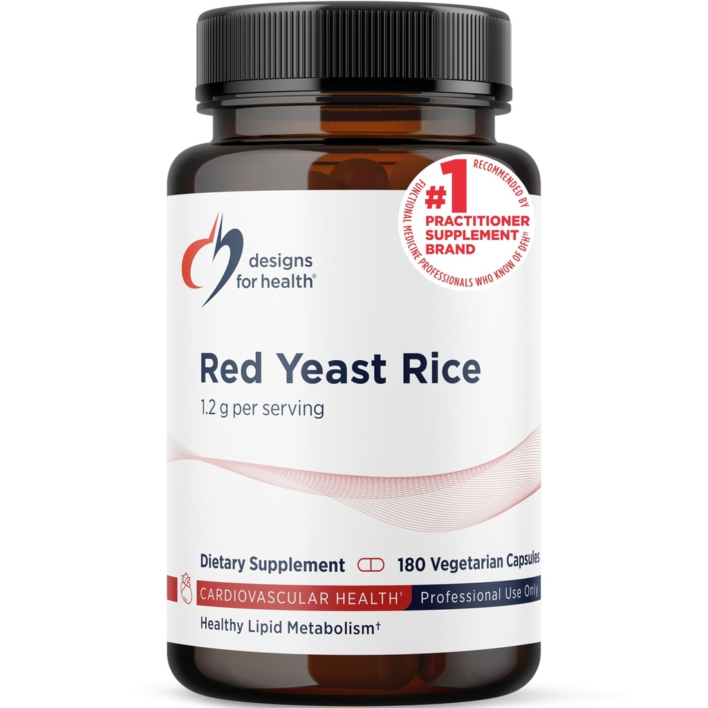 Designs für Gesundheit RYR Synergy - Red Yeast Rice Supplement - 1200mg Red Yeast Rice + CoQ10 zur Unterstützung der kardiovaskulären Gesundheit + Aufrechterhaltung der Lipidspiegel im Normalbereich (120 Kapseln)