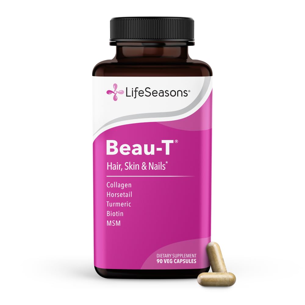 LifeSeasons Beau-T - Haar, Nagel & Hautpflege-Ergänzung - Fördert gesundes Haar und Nagelwachstum - Unterstützung klare Haut und Kämpfe Akne - Nail Strengthener - Enthält Biotin Collagen Turmeric - 90 Kapseln