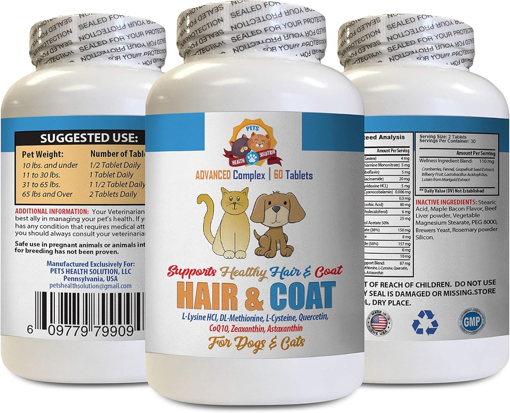 Dog Healthy Coat Supplement - Pets Hair and Coat Boost - for Dogs and Cats - Supports Healthy Skin Hair Nails - quercetin for Pets - 1 Bottle (60 Tablets)