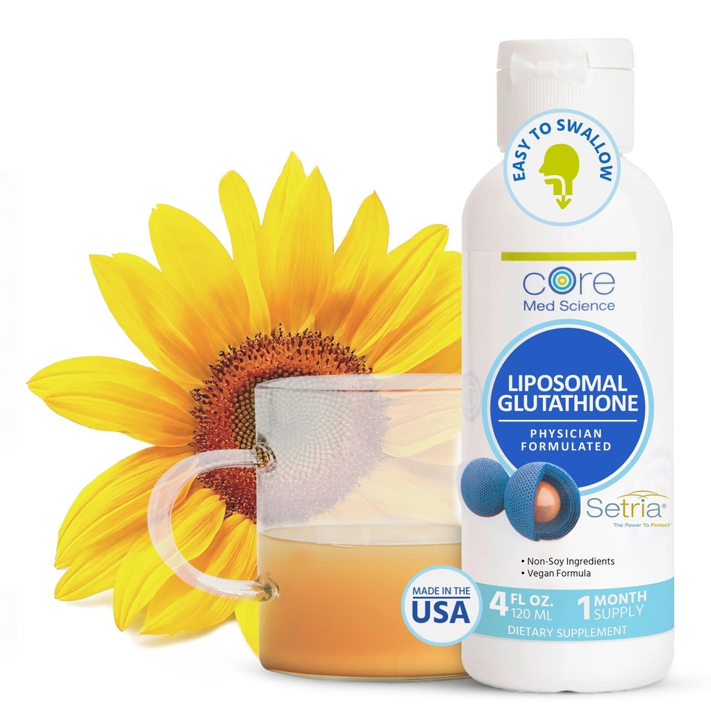 Core Med Science Liposomal Glutathione Liquid Supplement (500mg, 4 Fl Oz) - Reine reduzierte Setrien mit Phospholipid-Komplex - Antioxidante Ergänzung für Energie, Gehirngesundheit, Haut und Leber Gesundheit