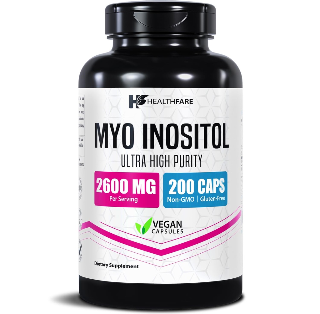 Healthfare Myo Inositol Supplement, 2600mg | 200 Veg Kapseln | Ultra Strength | Gesunde Ovarian Unterstützung für Frauen | Vitamin B8 für Frauen