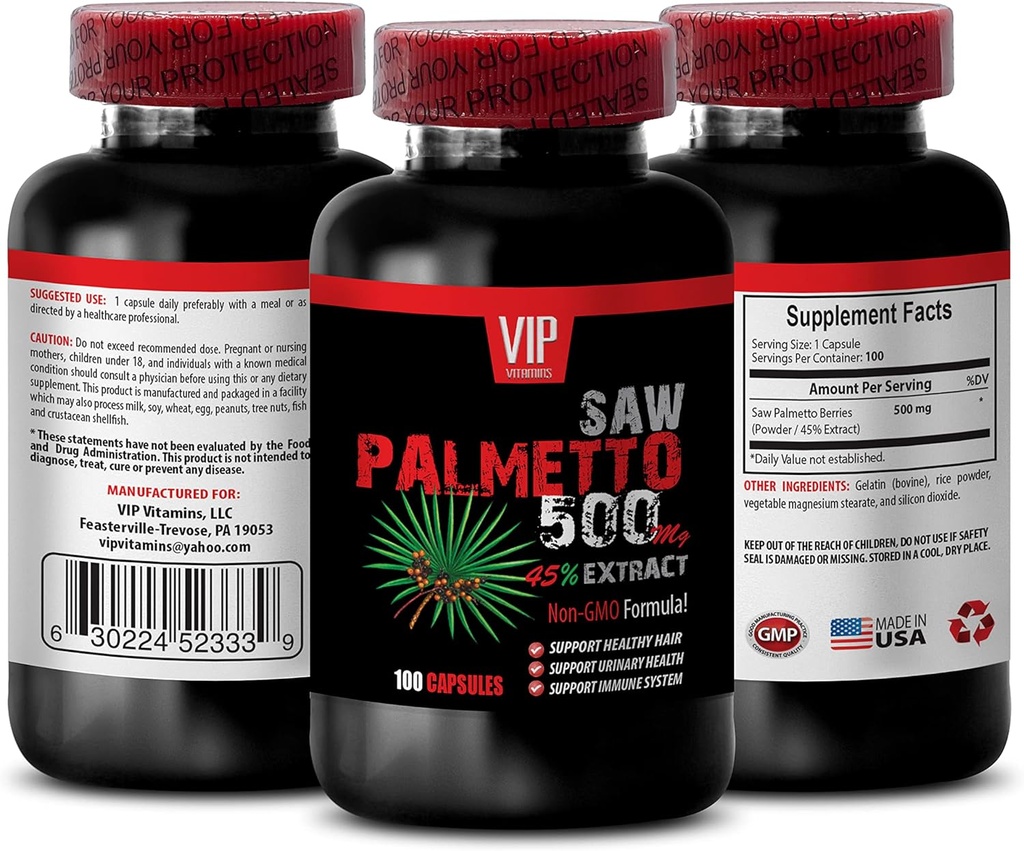 Saw Palmetto Haarwachstum - Saw Palmetto 500MG Extrakt - Saw Palmetto für Frauen Haarausfall - Saw Palmetto Kräuterergänzungen für Frauen - Saw Palmetto Extrakt Kapseln - Saw Palmetto Beeren 1B 100 Caps
