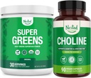 Nested Naturals Super Greens & Coline Bundle - 124; Superfood Powder with Probiotics & Fiber & Coline Bitartarate for Cognitive Function & Clean Energy