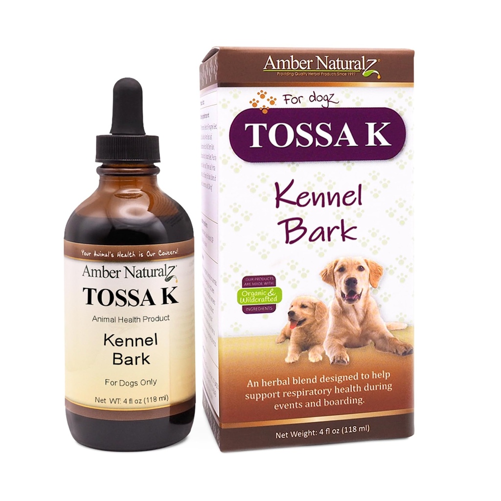 Amber NaturalZ Tossa K Kennel Bark Kräuterergänzungen für Hunde und Welpen | Canine Herbal Blend für die Gesundheit der Atemwege | 4 flüssige Unzenglasflasche | Globally Sourced Ingredients | Made in the USA