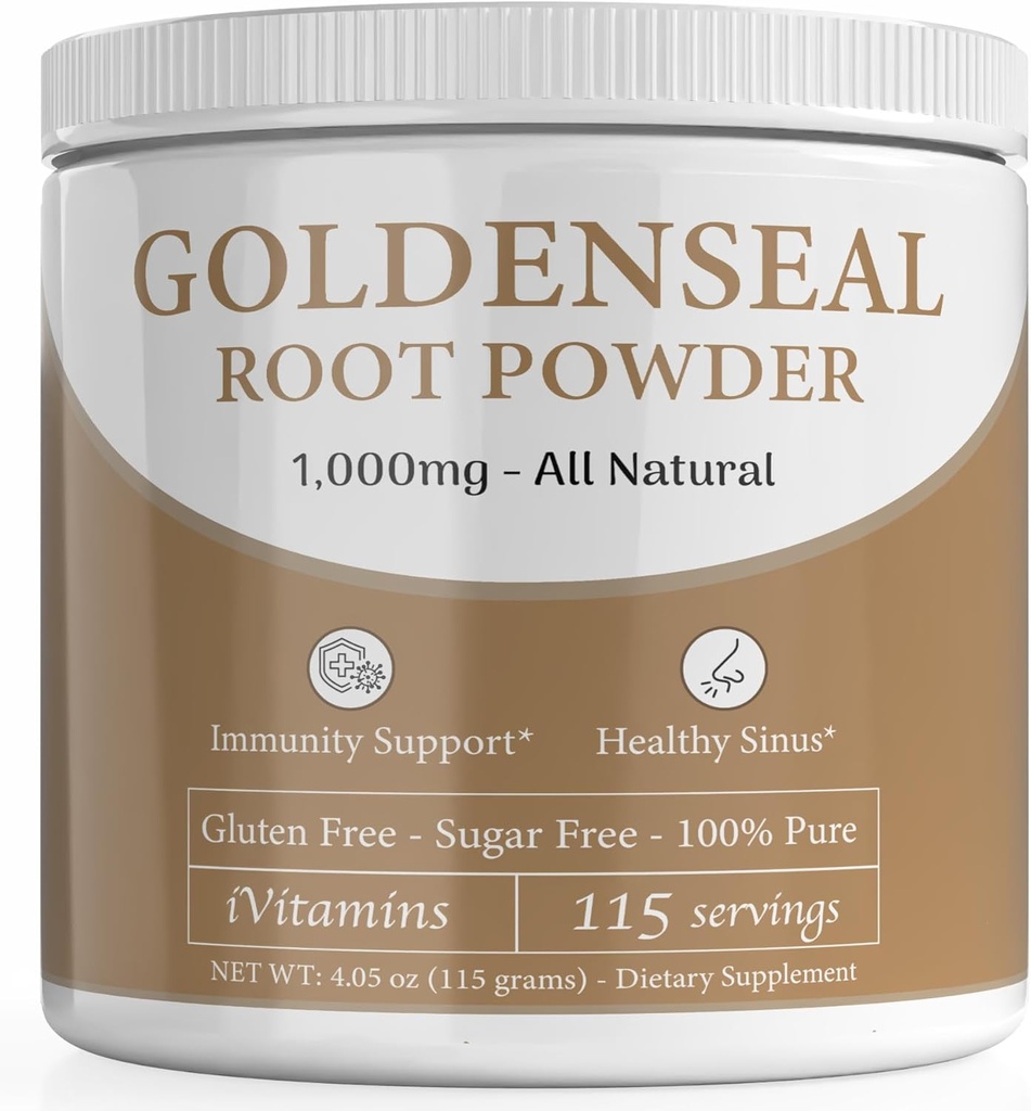 Goldenes Siegelpulver - Goldenes Siegelpulver für Sinus - Goldenseal - Echinacea Goldenseal - Goldenseal Wurzel - Goldenes Siegel - Goldenseal Wurzelpulver Organisch - 1000mg pro Servierung - 115 Servierungen