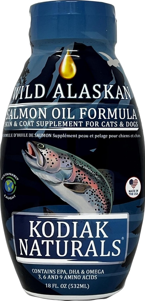 18oz Wild Alaskan Salmon Oil Formula kutyáknak és macskáknak, a Balanced Blend of Pure Fish Oil with EPA and DHA from Wild-Caught Fish. Support for Skin & Coat, Joints, and Immune Health.