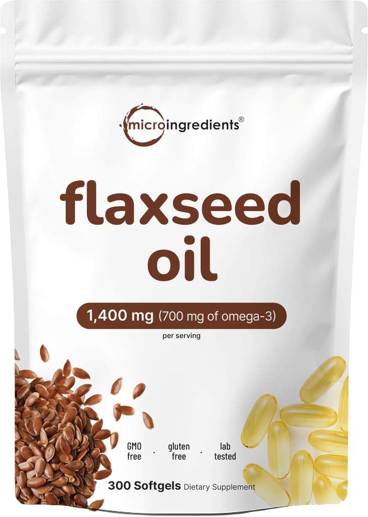 Flaxseed Oil 1400mg Softgels, 300 Zähler | w/ 700mg ALA Omega 3, kalt gepresst, reich an Fettsäuren, Alpha Linolensäure, Unterstützung Herzgesundheit & Immunsystem | Non-GMO, keine Gluten - 300 Servierungen