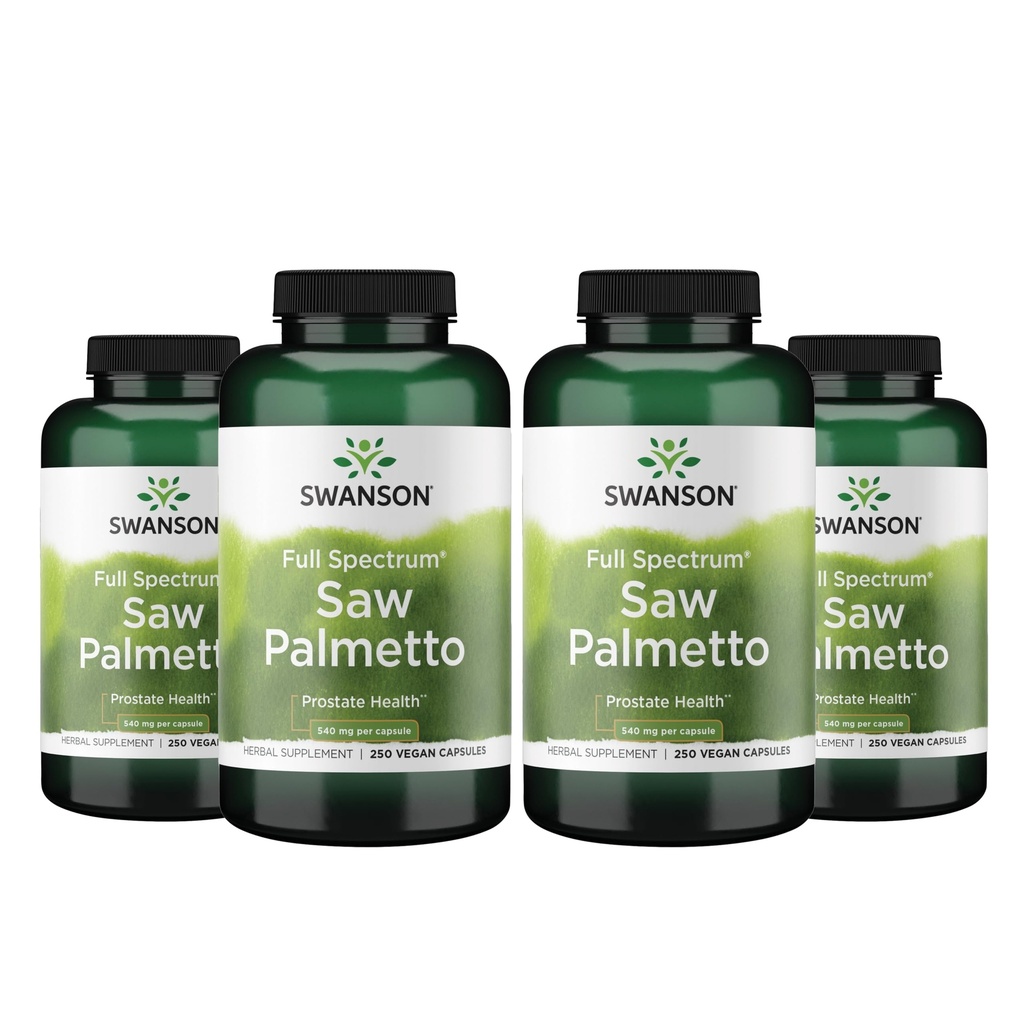 Swanson Saw Palmetto - Kräuter-Ergänzung Förderung männlicher Prostata-Gesundheitsunterstützung - Natürliche Haar-Ergänzung und urinärmedizinische Unterstützung (540 mg 250 Kapseln) (4 Packung)