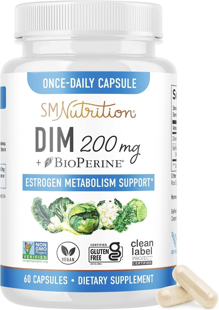 Ergänzung 200 mg | Estrogen Balance für Frauen und Männer | Hormonelle Akne, Hormon Balance, Menopause & Antioxidante Unterstützung | Clean Label Project Certified, Vegan & Soy Kostenloses Diindolylmethan | 60 Ct.