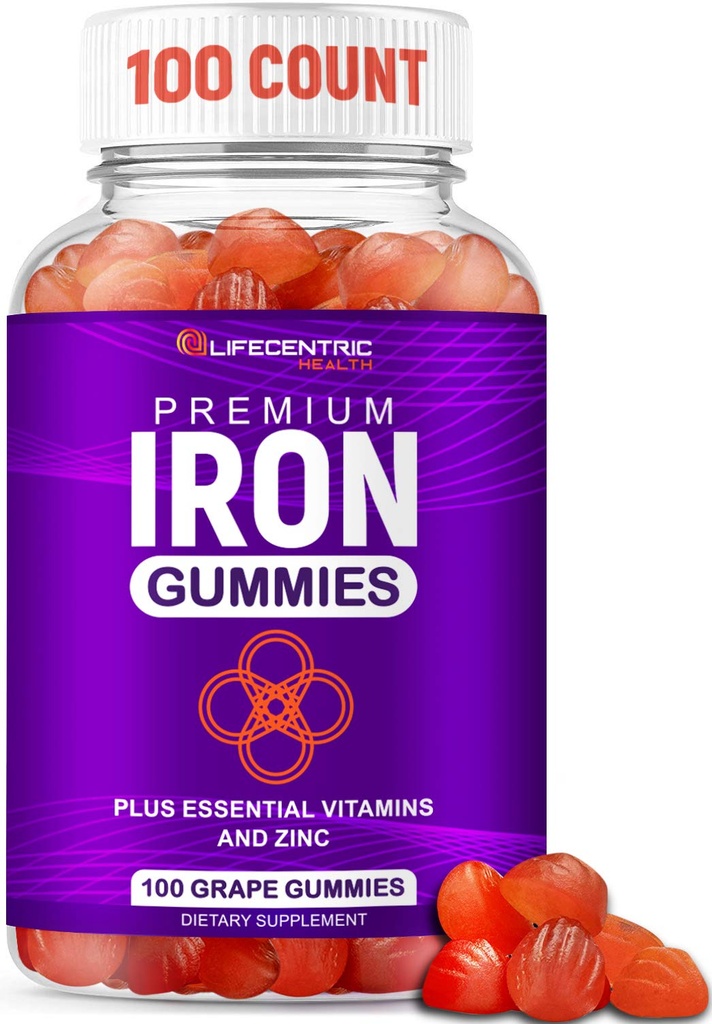 LifeCentricHealth Iron Gummis für Erwachsene & Kinder | Biotin Zink Vitamin B Folic Acid Gummies | Vegan Gluten Kostenlos für Damen und Herren