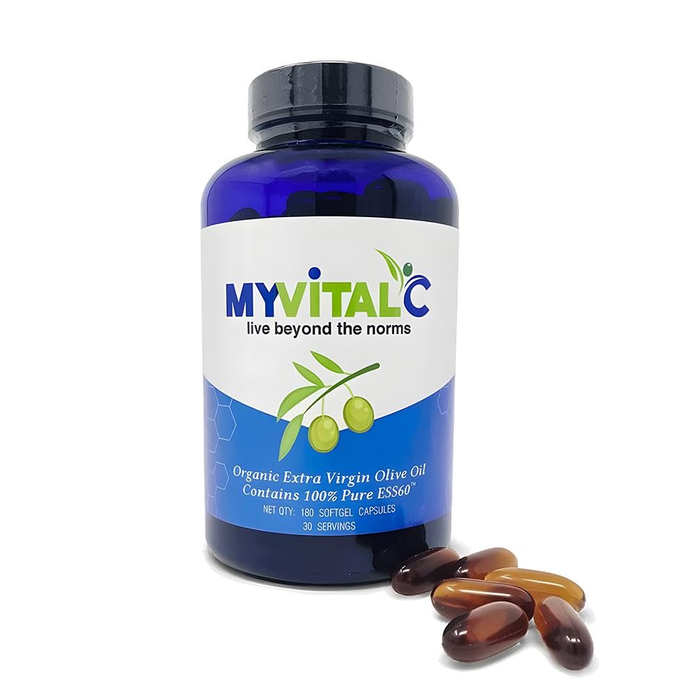 MyVitalC Pure ESS60 Extra natives Olivenöl Softgel Kapseln - High Strength Antioxidant Ergänzung mit reinem Olivenöl - Oral Supplement - Ergänzungen für Männer & Frauen - 180 Softgels