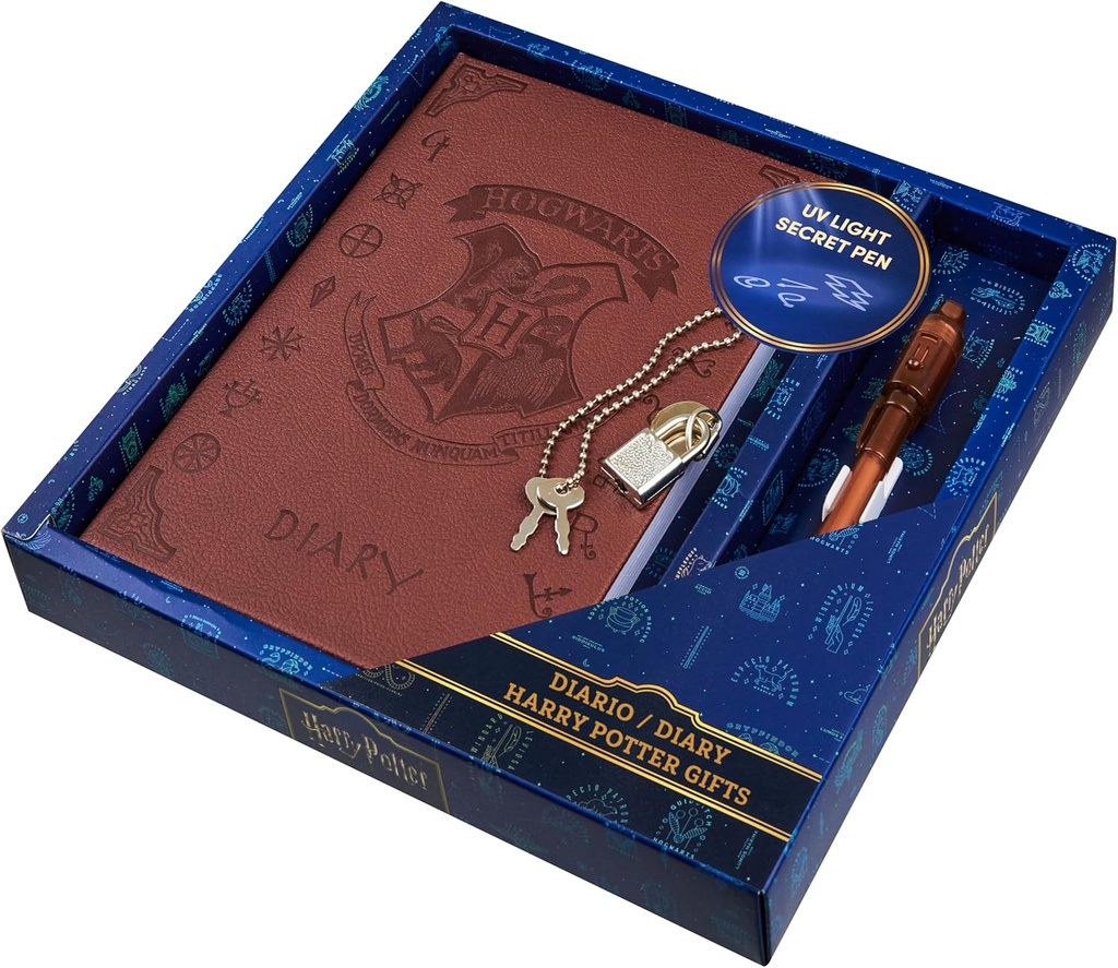 Harry Potter abschließbares Tagebuch mit UV-unsichtbaren Tintenstift für Kinder, Jugendliche, Secret Journal mit Schlüssel, gefütterte Seiten, Schreibwarenbedarf, Geschenke für Kinder (Brown UV Pen)