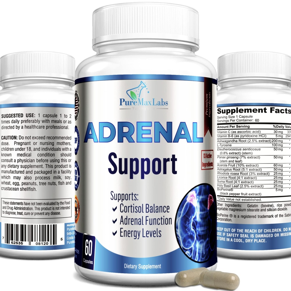 Adrenal Support, Cortisol Manager, Adrenal Health, Halten Balanced Cortisol Levels, Stress Relief Supplement mit Ashwagandha, L-Tyrosine - 60 Kapseln