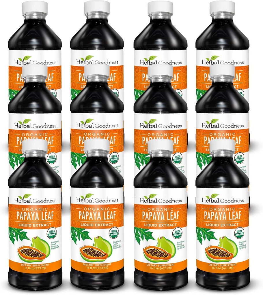 Papaya Blatt Extrakt Blut Platelet-Unterstützung - 15X Stärke - Natürliche Platelet Booster & Verdauungshilfe - Organische Flüssigkeit Extrakt - 16oz Saft - Case Qty (12) - Kräuter-Güte