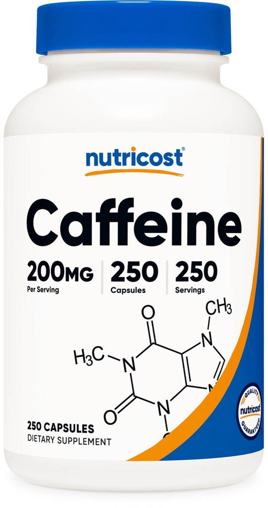 Nutricost koffein pirula, 200mg per adag (250 kapszula)
