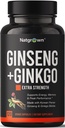 Natgrown Panax Ginseng & Ginkgo Biloba Supplement - Rote koreanische Ginseng & Ginko Biloba Kapseln für Herren & Frauen - Unterstützt Gedächtnis Fokus & Gehirn Funktion - Vegan Pillen - 120 Zähler