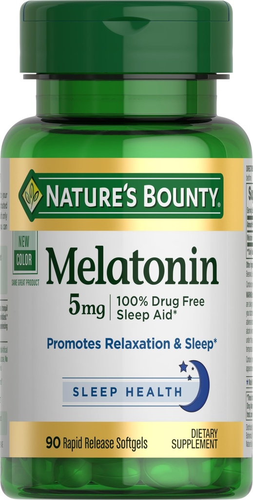 Természet Bounty Melatonin, 100% Drug Free Sleep Aid, Diétás kiegészítés, Promotes Relaxation and Sleep Health, 5mg, 90 Softgels (1-es csomag)