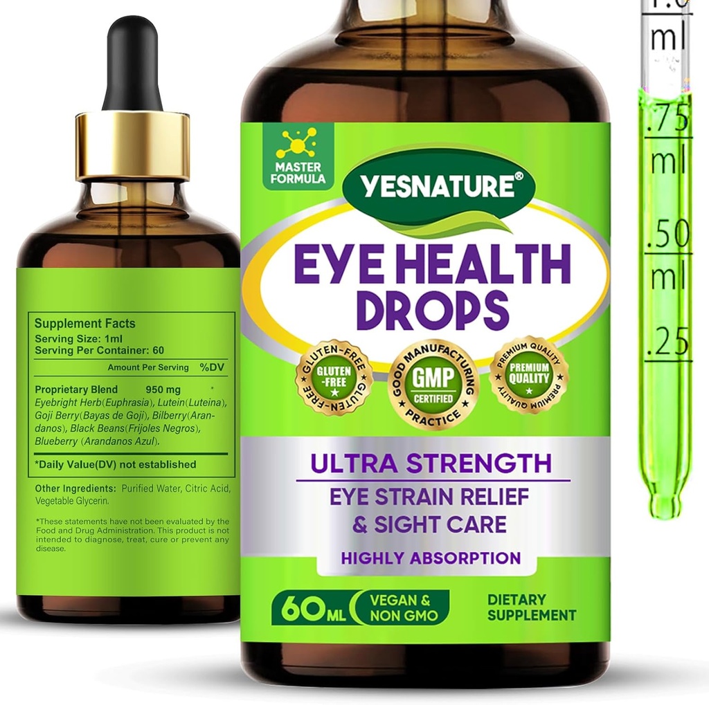 YESNATURE Augenbright Kräuter-Augen-Gesundheit Tropfen für Augen-Strecken-Relief & Acht-Pflege, Ultra Strength Eye Health Supplement