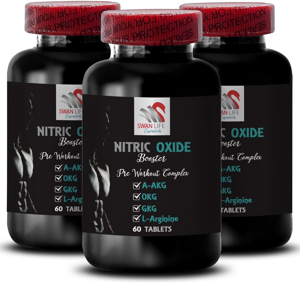 Übungsergänzung - NITRIC OXIDE BOOSTER - Stickstoffmonoxid Ergänzungen für Männer, Stickstoffmonoxid Booster Ergänzung, Ausdauer Ergänzung, Ausdauer Booster, Trainingsunterstützung, Fitness-Energie 3 Flasche 180 Tabs