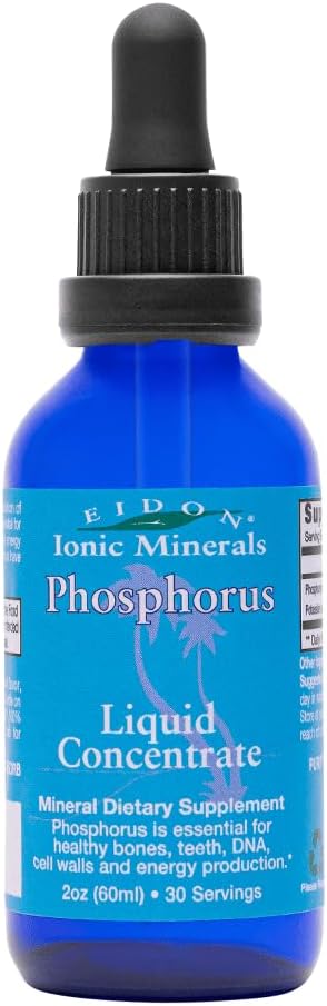 Eidon Ionic Minerals Flüssiger Phosphor - Phosphor Tropfen Supplement, Kaliumphosphat Mineral Tropfen für Wasser, Unterstützung Energieproduktion, Unterstützung Knochen und Zähne Gesundheit, 2 Unzen