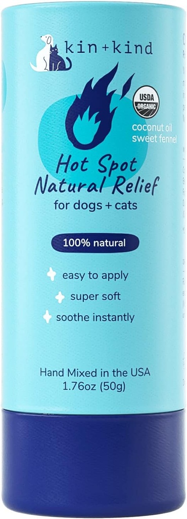 kin+kind Hot Spot Behandlung für Hunde & Katzen- Itch Relief, Haut beruhigende und heilende Balsam - Kokosnussöl, Bienenwachs, Sweet Fennel Oil - All Natural - Made in USA