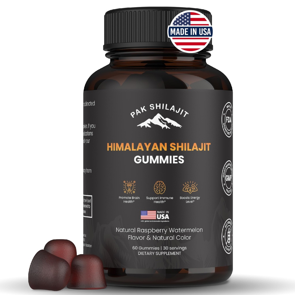 Pure Sundried Himalaya Shilajit Gummy für Männer & Frauen | Organic Shilajit Gummies | Natural 85 Plus Trace Minerals Fulvic Acid | Energie, Immunität | Sugar-Free 60 Healthy Gummy