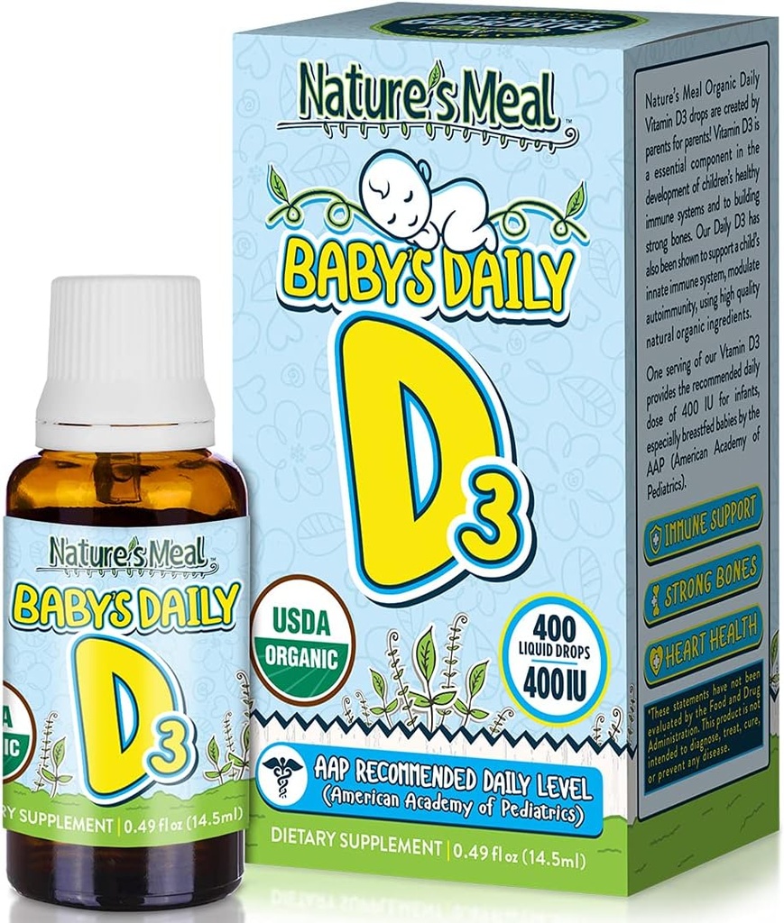 Nature's Meal - Vitamin D Tropfen für Infants, Baby Vitamin D Tropfen für Immunsystem, Herzgesundheit und Knochengesundheit, Flüssiges Vitamin D mit Vitamin D3 400 IU pro Servieren, Unflavored, 14,5 ml