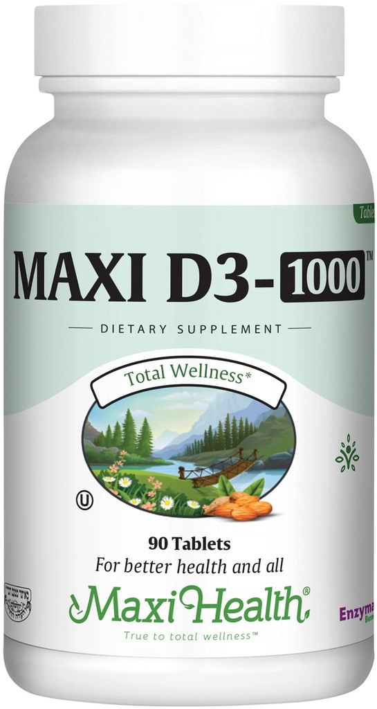 Maxi Health Vitamin D3 1000 IU Nahrungsergänzungsmittel - einfach zu schlucken - Odorless & Tasteless - Unterstützt Calciumabsorption, Immungesundheit und Knochengesundheit bei Erwachsenen Frauen & Männer - 90 Tabletten