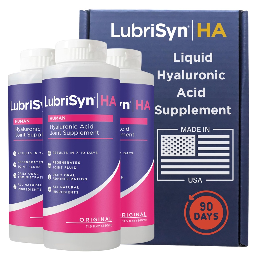 Lubrisyn Hyaluronic Acid Oral Joint Supplement - Liquid HA Formula for People - Promotes Joint Support, Mobility, Rugalmasság, Hidratáció & Egészséges funkció a férfiak és nők számára - Original 3 x 11,5oz