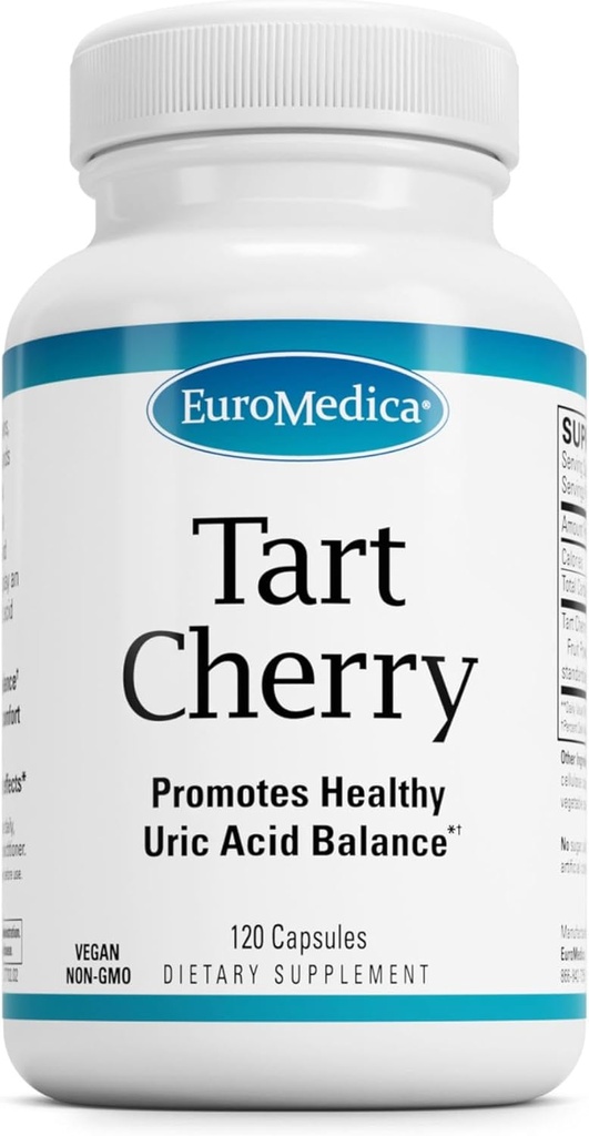EuroMedica Tart Cherry - Antioxidante Ergänzung zu gesunden Uric Acid Balance & Joint Health - Vegan Nahrungsergänzung - Nahrungsergänzungsmittel für Hilfe Erholung nach dem Training - 120 Kapseln