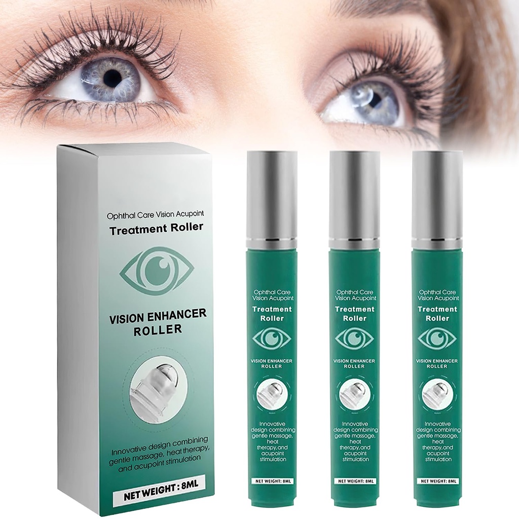 Vision Enhancement Masszázs görgő, Szemgörgő, hogy fokozza a vizuális tisztaság, Natural Vision Enhancer Roller, Relieve Eye Strain, fáradtság, és Discomfort 8 ml (3 db)