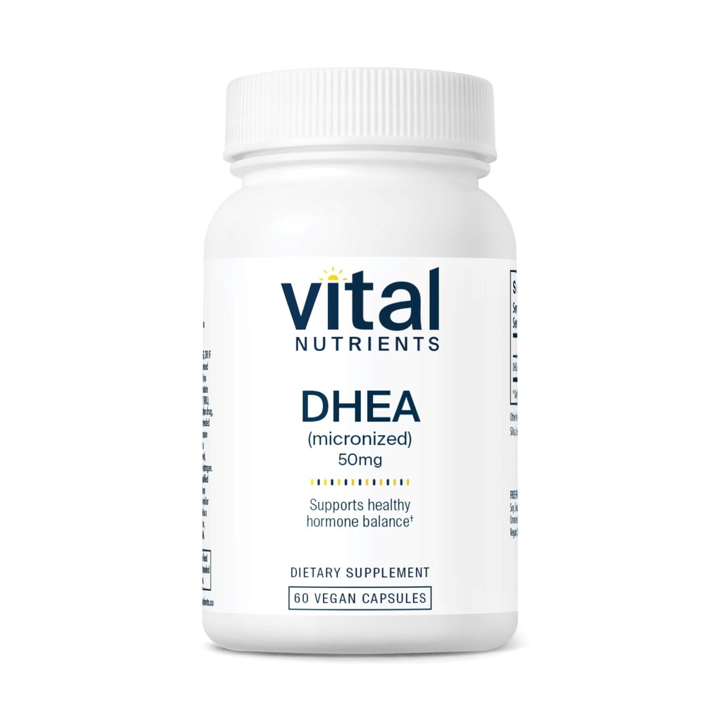 Vital Nährstoffe DHEA 50mg | Vegan Micronized DHEA Ergänzung für Frauen & Men| Unterstützt Hormon Balance | Unterstützt gesunde Stoffwechsel von Zucker & Minerals | Gluten, Dairy, Soy Free | 60 Kapseln