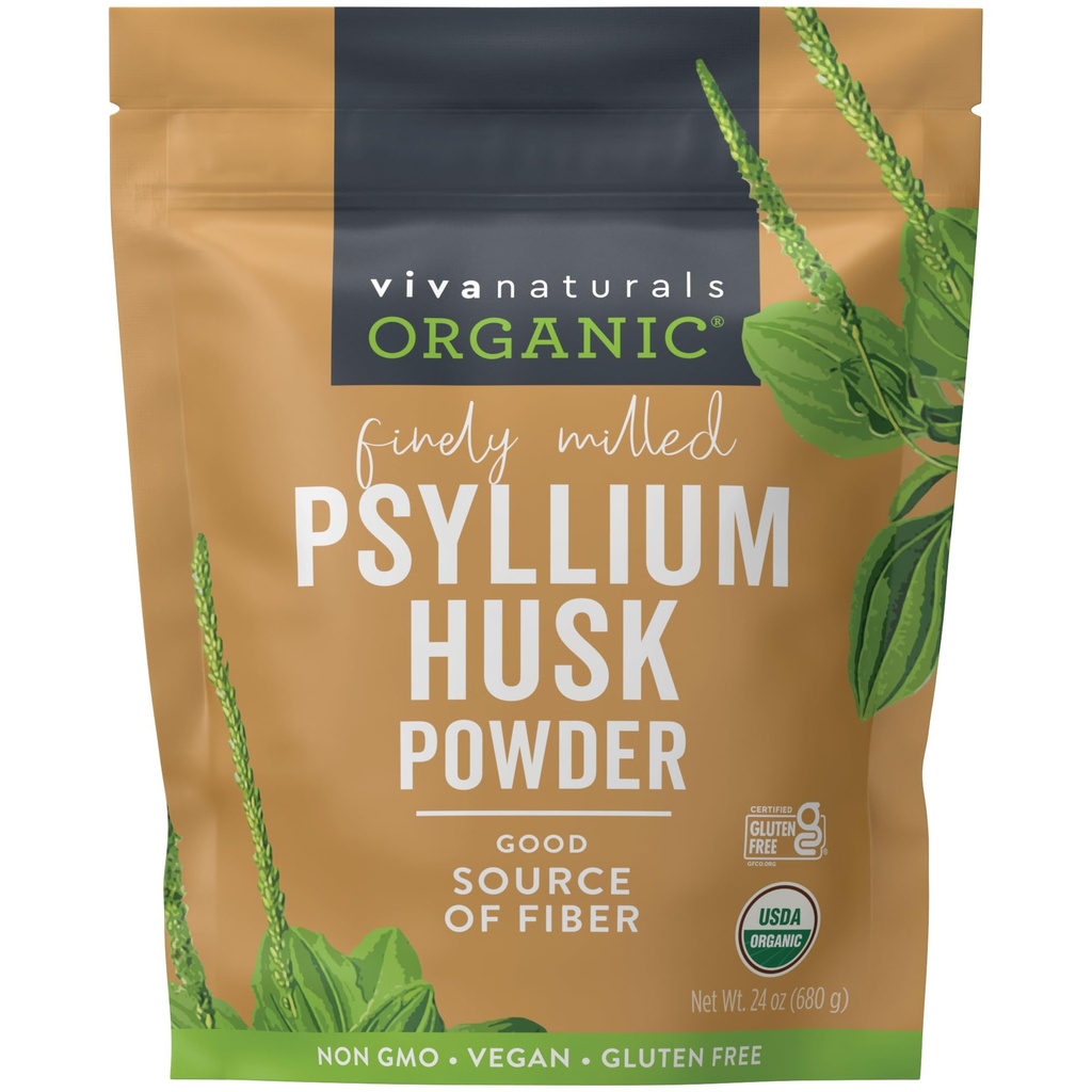 Viva Naturals Organic Psyllium Husk Powder, 24 oz – Fein gemahlen, Unflavored, Vegan, Keto, Paleo, Non-GMO Pflanzenbasierte Superfood, gute Faserquelle für Glutenfreies Baken, Säfte & Smoothies