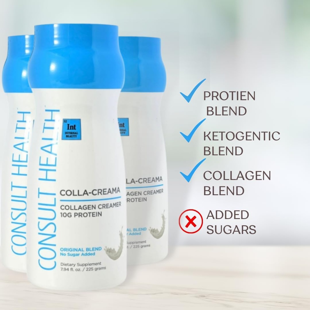 Consult Health - Colla-Creama Collagen Creamer Supplement - 10g Protein - Ketogenic Blend - Pulver Kaffee Creamer - Coconut Oil, Energy Boosting MCT Oil - Kein Zucker hinzugefügt - 7.94 oz