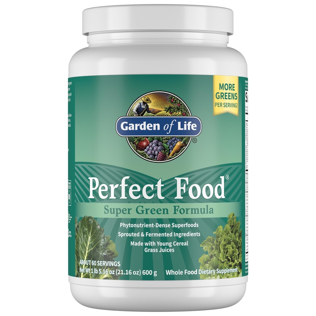 Garten des Lebens Perfect Food Super Green Formula - 60 Servierungen, 45 Superfoods, Greens, Obst & Veggie Juice Superfood Powder Supplement, Probiotics & Bio Spirulina für Verdauung & Immungesundheit