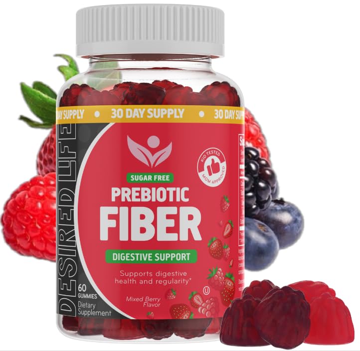 Sugar Free Prebiotic Fiber Gummis für Erwachsene Kinder gemischte Berry Flavor Pflanzenergänzung für Frauen Männer, tägliche Verdauungs-Gesundheit Regelmäßigkeit 60 Count (Pack von 1)