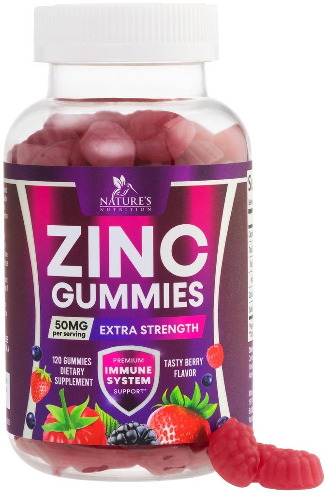 Zink-Gummien 50mg - Knochen Haut & Immune Unterstützung Gesundheit Gummy & Premium Antioxidant Kaubar für Erwachsene - Hohe Absorption Vegan, Glutenfreie Zink-Ergänzungen Vitamin - Tasty Berry Flavor - 120 Gummis