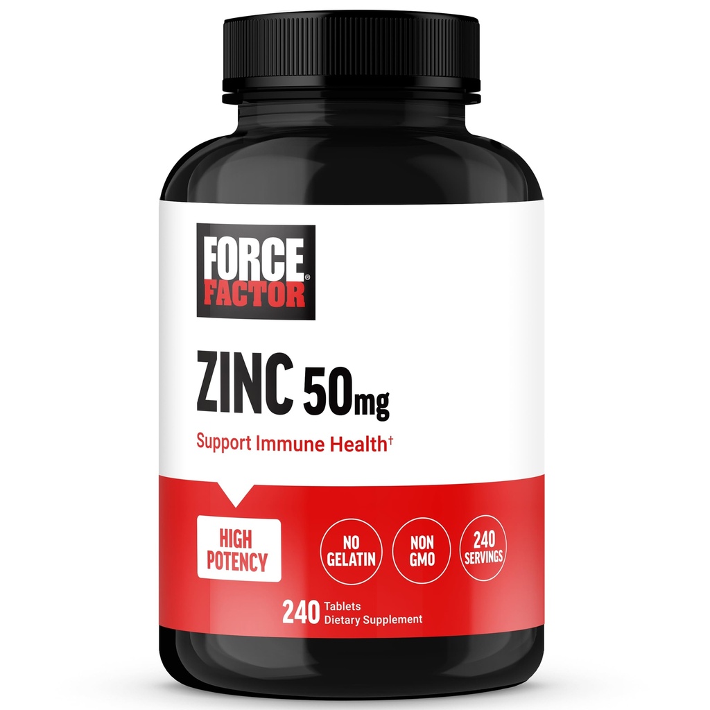 Kraftfaktor Zink 50mg, Zinkergänzungsmittel mit Zinkoxid-Pulver, Zink-Gluconat und Zink-Zitrat für Immununterstützung und Immungesundheit, hochfest, Vegan, Gelatinefrei, Non-GMO, 240 Tabletten