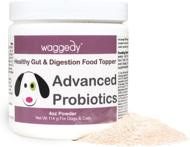 waggedy Advanced Probiotics Gut & Digestion Food Topper — Verdauungsenzyme w/Papaya — Probiotic Powder — Dog Supplement Powder — Produkte für Hunde über 6 Wochen (114g)