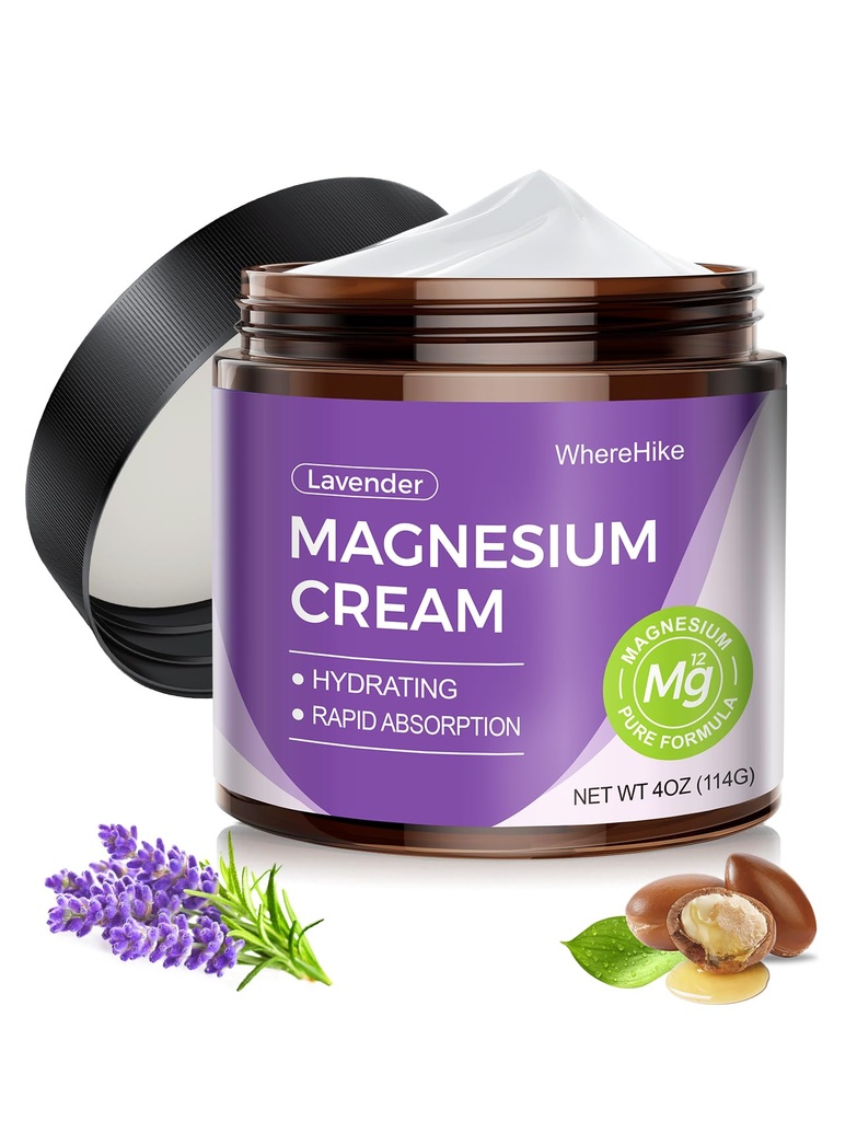 Természetes Topical Magnézium Cream alvásra, Éjszakai Magnézium Losion for Pain and Leg Cramps, Izomrelaxáció, Nyugodt, mély hidratálás bőrápolásra. (Levendula)