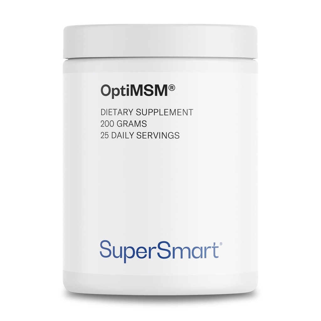 Supersmart OptiMSM (szabadalmaztatott és magas tisztaságú formula) - Metil-szulfonil-metán MSM Por hozzáadása - 124; Vegan & Gluten - 200 g